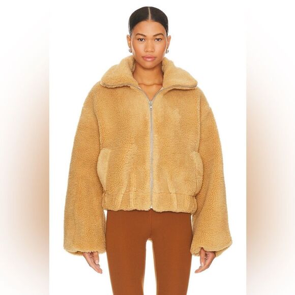 NWT Free People Get Cozy Teddy Full Zip Jacket in Camel Tan - Picture 6 of 12